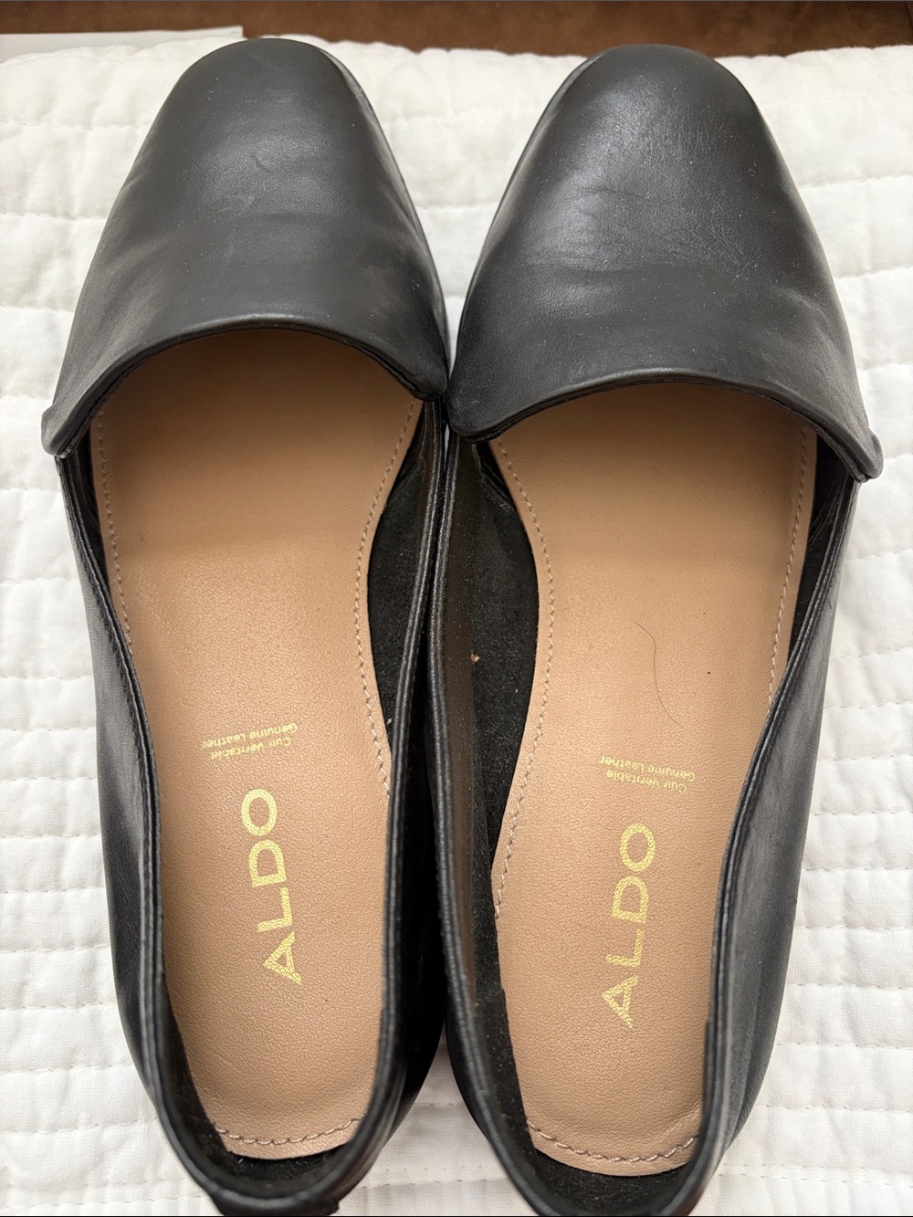 ALDO Black Leather Square-Toe Slip-On Loafers
